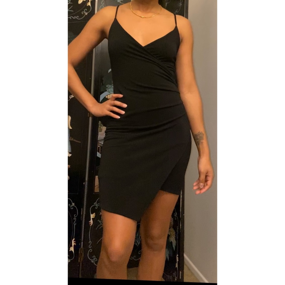 Black Bodycon Asymmetrical Mini Dress